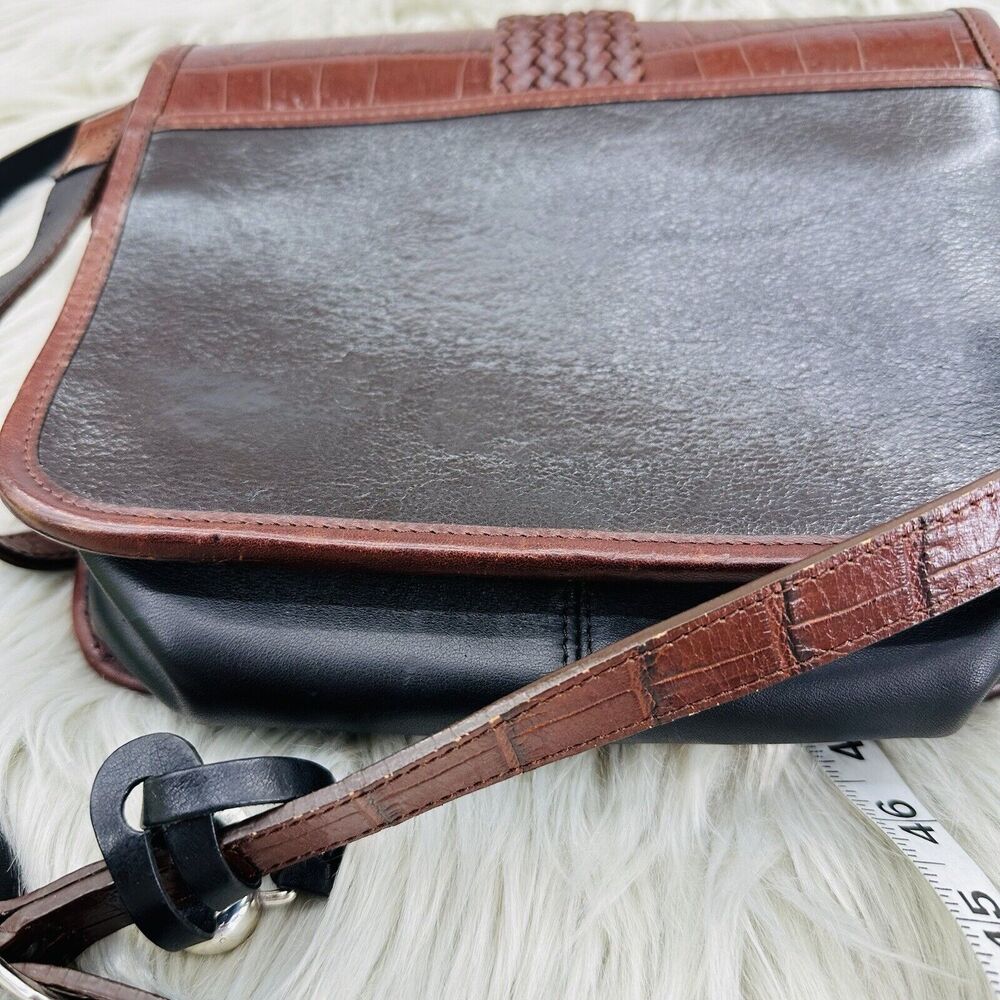 Vintage Brighton Crossbody Flap Organizer Leather Black & Brown Croc Print Purse - Picture 15 of 16